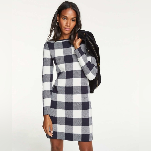 Ann Taylor Dresses & Skirts - Ann Taylor Women’s‎ Large Sweater Wool Dress Buffalo Plaid Long Sleeve NEW!